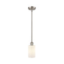 Clymer Mini Pendant shown in the Brushed Satin Nickel finish with a Matte White shade