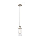 Clymer Mini Pendant shown in the Brushed Satin Nickel finish with a Clear shade