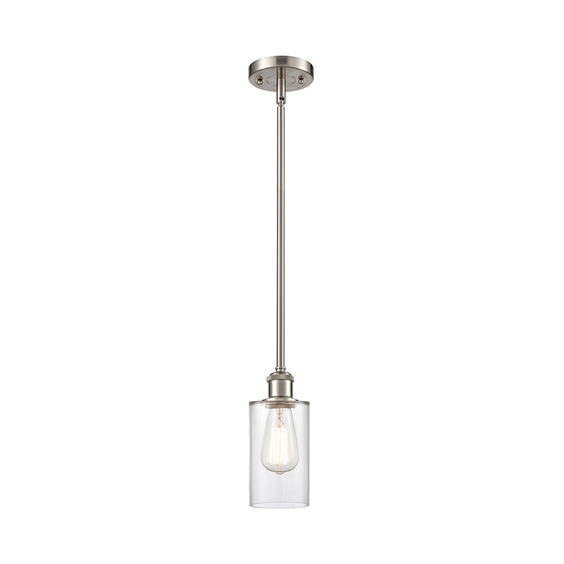 Clymer Mini Pendant shown in the Brushed Satin Nickel finish with a Clear shade