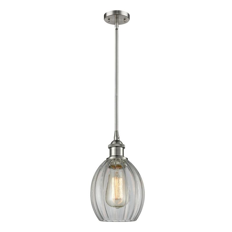 Eaton Mini Pendant shown in the Brushed Satin Nickel finish with a Clear shade