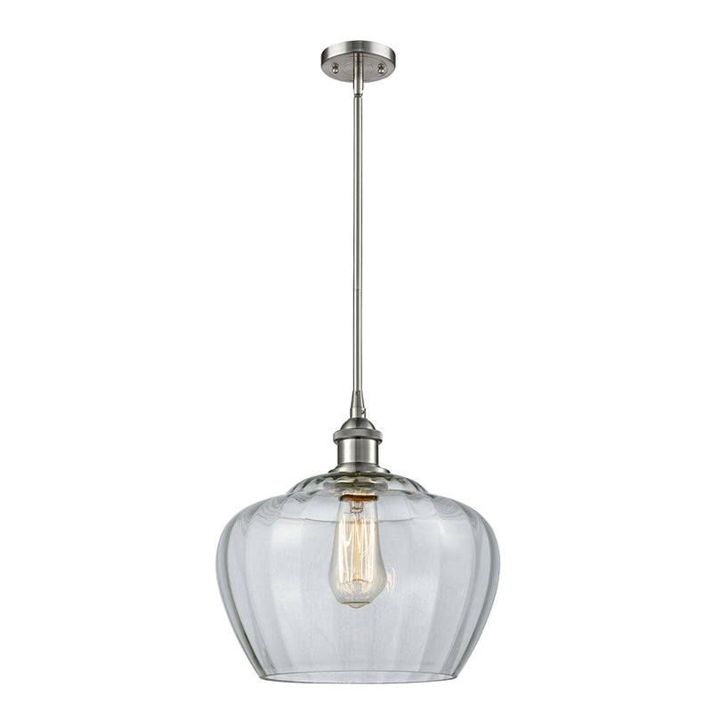 Fenton Mini Pendant shown in the Brushed Satin Nickel finish with a Clear shade