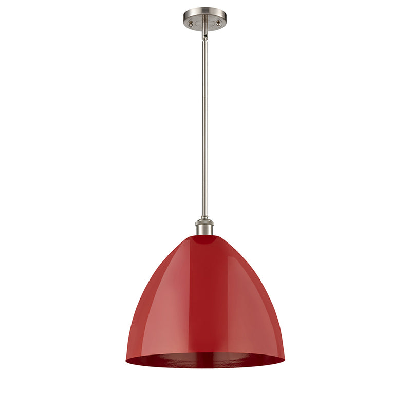 Plymouth Dome Pendant shown in the Brushed Satin Nickel finish with a Red shade