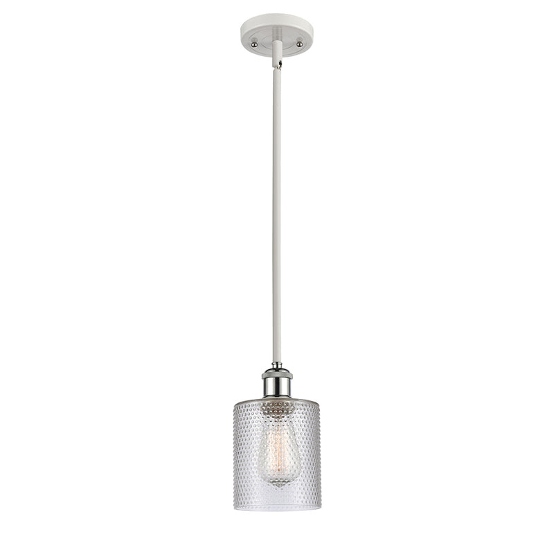 Cobbleskill Mini Pendant shown in the White and Polished Chrome finish with a Clear shade