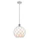 Farmhouse Rope Mini Pendant shown in the White and Polished Chrome finish with a White Glass with White Rope shade