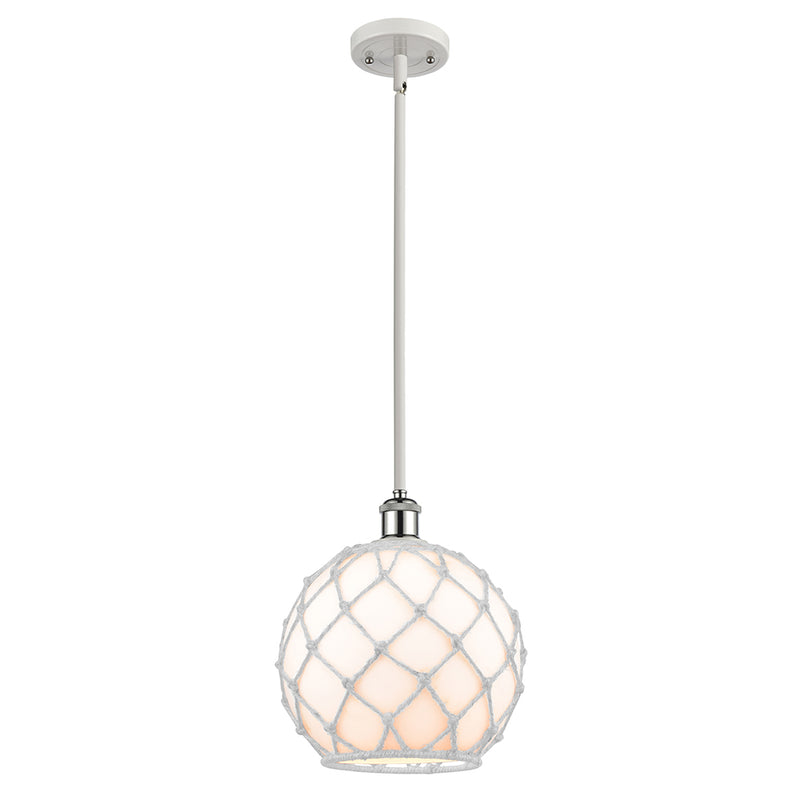 Farmhouse Rope Mini Pendant shown in the White and Polished Chrome finish with a White Glass with White Rope shade