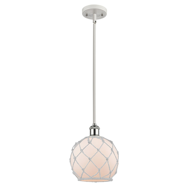 Farmhouse Rope Mini Pendant shown in the White and Polished Chrome finish with a White Glass with White Rope shade