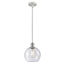 Athens Mini Pendant shown in the White and Polished Chrome finish with a Seedy shade