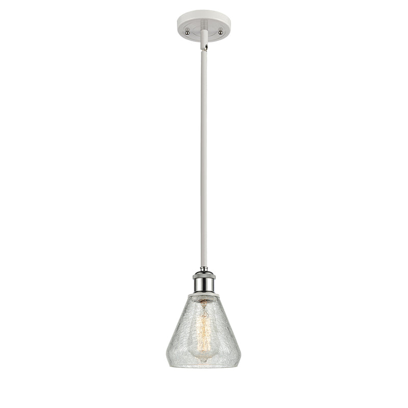 Conesus Mini Pendant shown in the White and Polished Chrome finish with a Clear Crackle shade