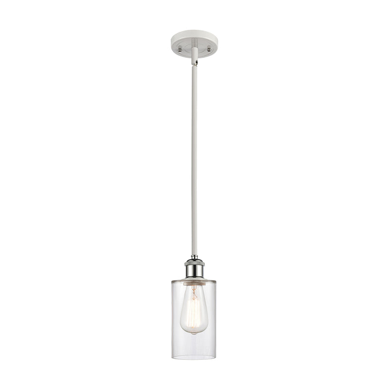 Clymer Mini Pendant shown in the White and Polished Chrome finish with a Clear shade