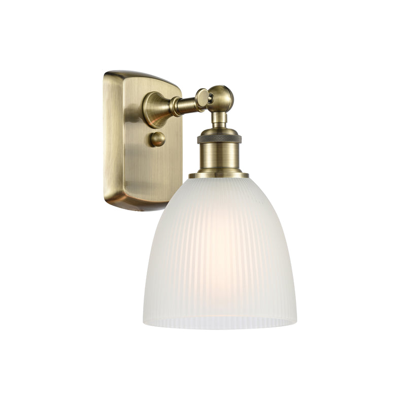 Castile Sconce shown in the Antique Brass finish with a White shade