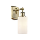 Clymer Sconce shown in the Antique Brass finish with a Matte White shade