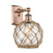 Farmhouse Rope Sconce shown in the Antique Copper finish with a Clear Glass with Brown Rope shade