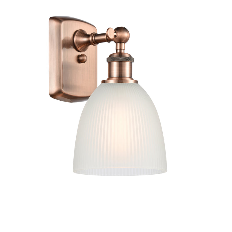 Castile Sconce shown in the Antique Copper finish with a White shade