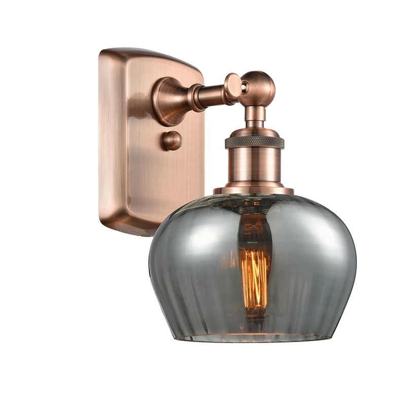 Fenton Sconce shown in the Antique Copper finish with a Plated Smoke shade