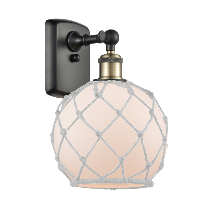 Farmhouse Rope Sconce shown in the Black Antique Brass finish with a White Glass with White Rope shade