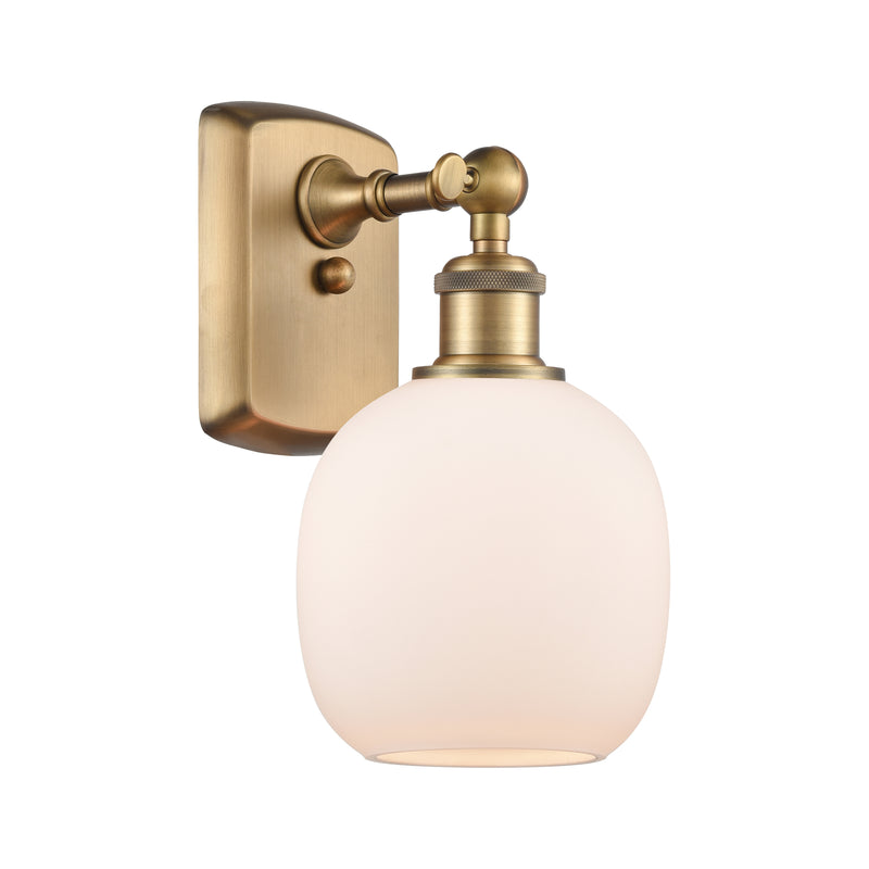 Belfast Sconce shown in the Brushed Brass finish with a Matte White shade