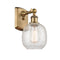 Belfast Sconce shown in the Brushed Brass finish with a Clear Crackle shade