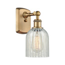 Caledonia Sconce shown in the Brushed Brass finish with a Mouchette shade