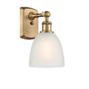 Castile Sconce shown in the Brushed Brass finish with a White shade