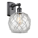 Farmhouse Rope Sconce shown in the Matte Black finish with a Clear Glass with White Rope shade