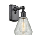 Conesus Sconce shown in the Matte Black finish with a Clear Crackle shade