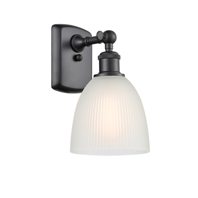 Castile Sconce shown in the Matte Black finish with a White shade