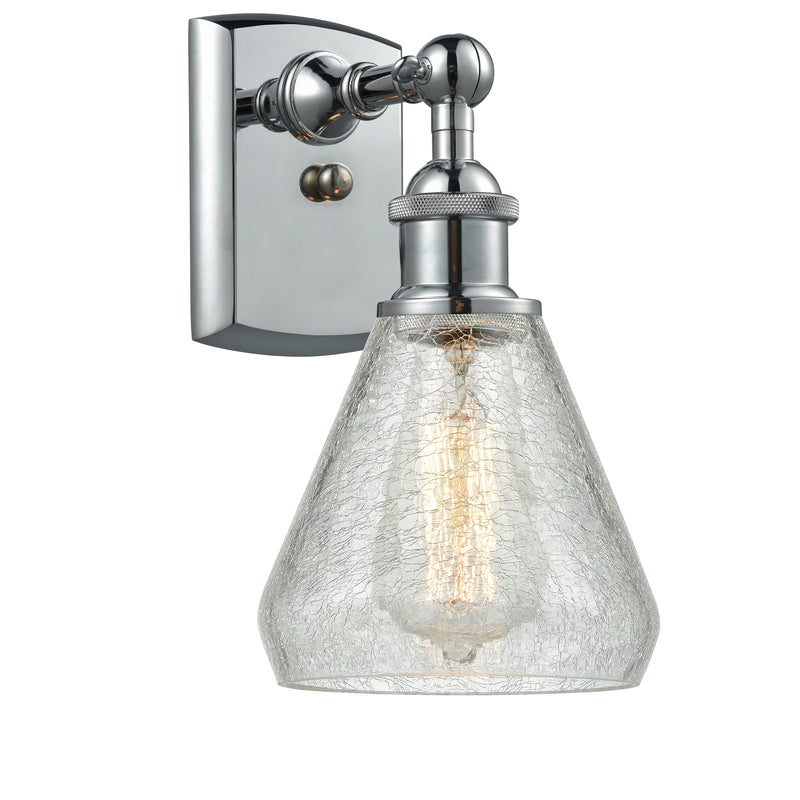 Conesus Sconce shown in the Polished Chrome finish with a Clear Crackle shade