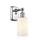 Clymer Sconce shown in the Polished Chrome finish with a Matte White shade