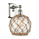 Farmhouse Rope Sconce shown in the Polished Nickel finish with a Clear Glass with Brown Rope shade