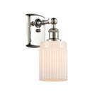 Hadley Sconce shown in the Polished Nickel finish with a Matte White shade