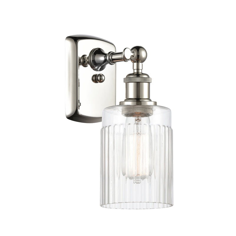 Hadley Sconce shown in the Polished Nickel finish with a Clear shade