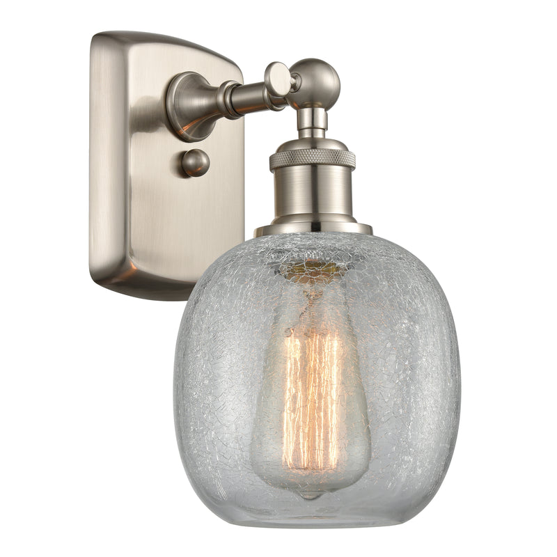 Belfast Sconce shown in the Brushed Satin Nickel finish with a Clear Crackle shade