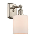 Cobbleskill Sconce shown in the Brushed Satin Nickel finish with a Matte White shade