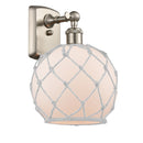 Farmhouse Rope Sconce shown in the Brushed Satin Nickel finish with a White Glass with White Rope shade