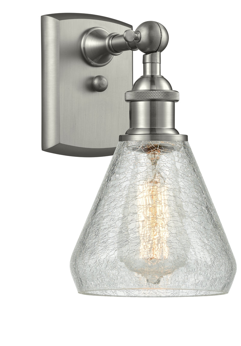 Innovations Lighting Conesus 1-100 watt 6 inch Brushed Satin Nickel Sconce with Clear Crackle glass and Solid Brass 180 Degree Adjustable Swivels 5161WSNG275