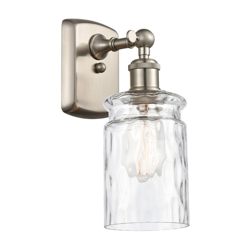 Candor Sconce shown in the Brushed Satin Nickel finish with a Clear Waterglass shade