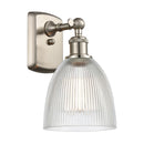 Castile Sconce shown in the Brushed Satin Nickel finish with a Clear shade