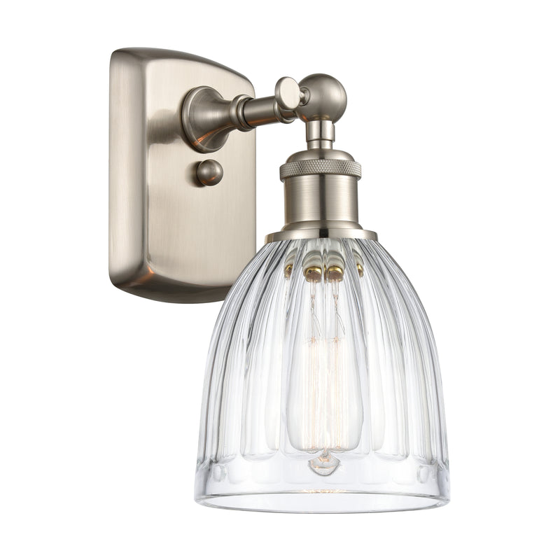 Brookfield Sconce shown in the Brushed Satin Nickel finish with a Clear shade