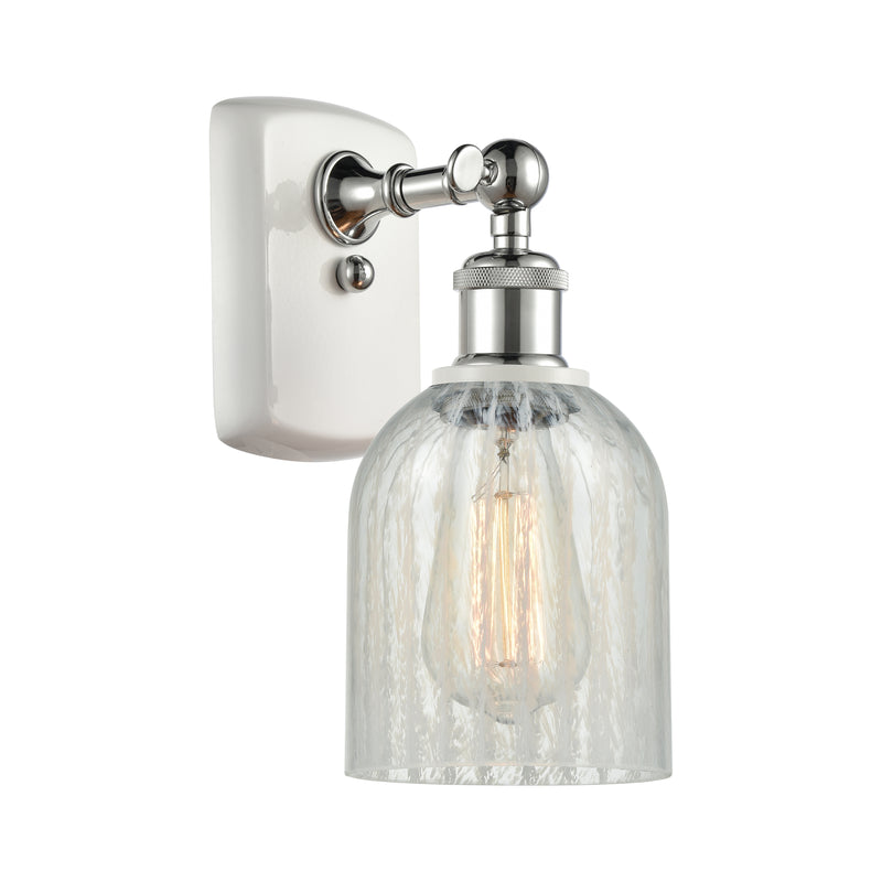 Caledonia Sconce shown in the White and Polished Chrome finish with a Mouchette shade