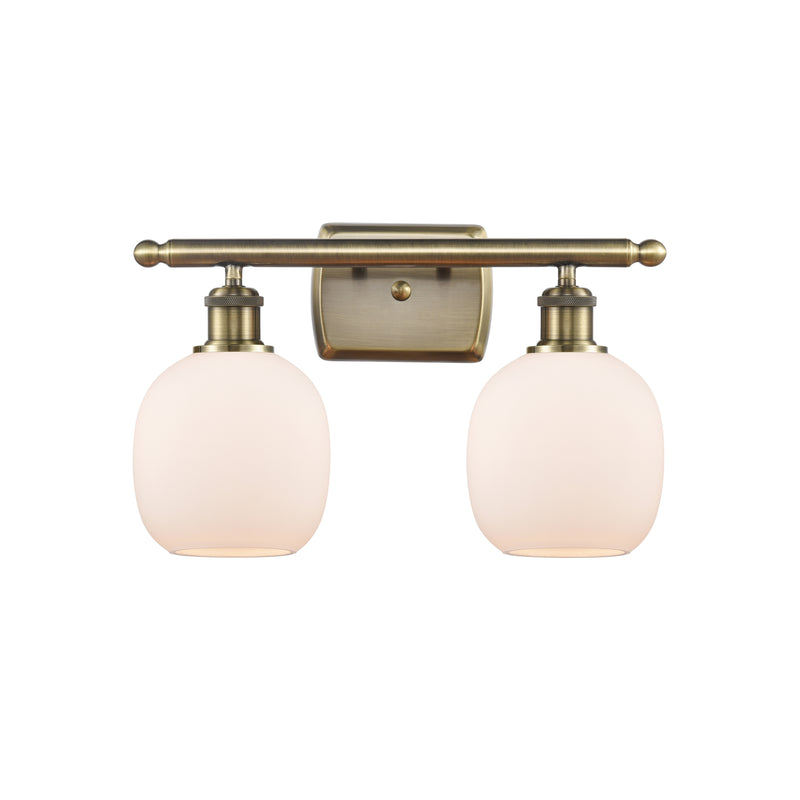 Belfast Bath Vanity Light shown in the Antique Brass finish with a Matte White shade