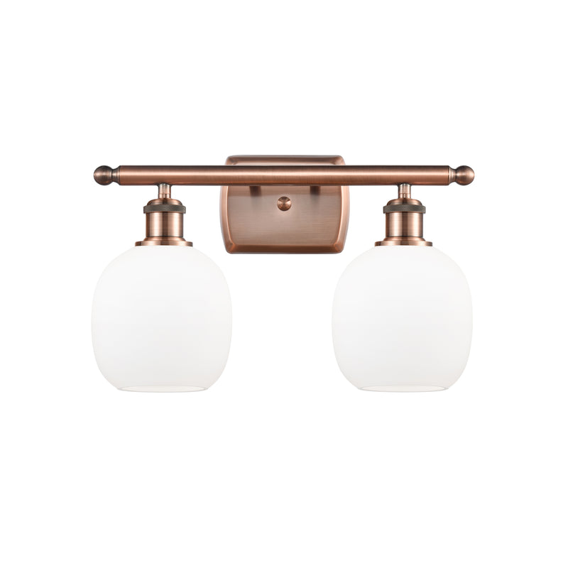 Belfast Bath Vanity Light shown in the Antique Copper finish with a Matte White shade