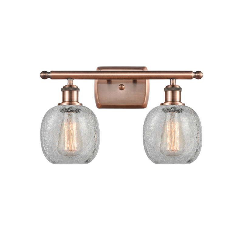 Belfast Bath Vanity Light shown in the Antique Copper finish with a Clear Crackle shade