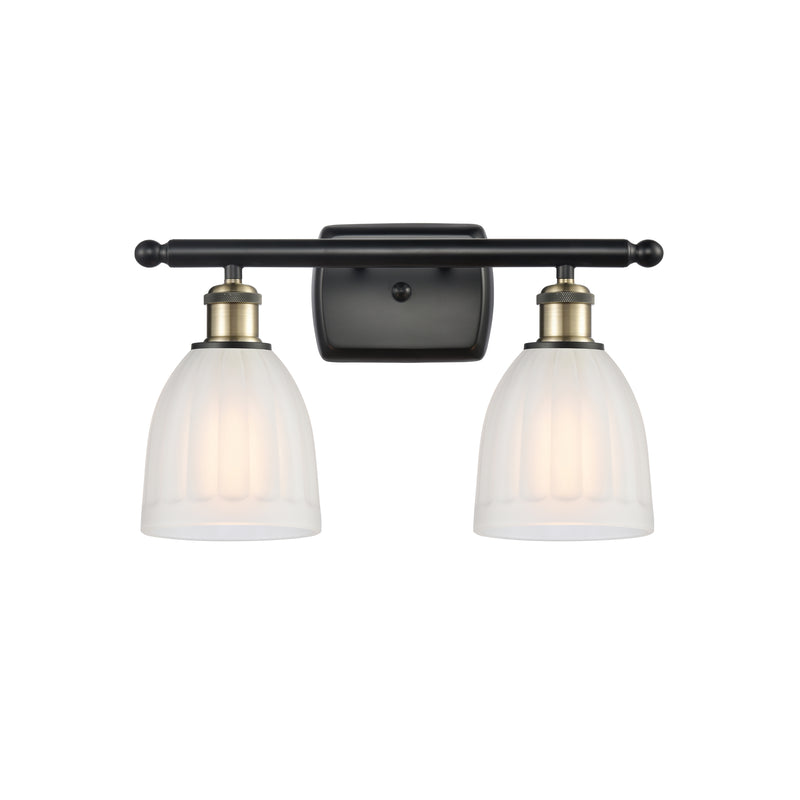 Brookfield Bath Vanity Light shown in the Black Antique Brass finish with a White shade