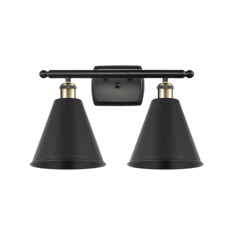 Ballston Cone Bath Vanity Light shown in the Black Antique Brass finish with a Matte Black shade