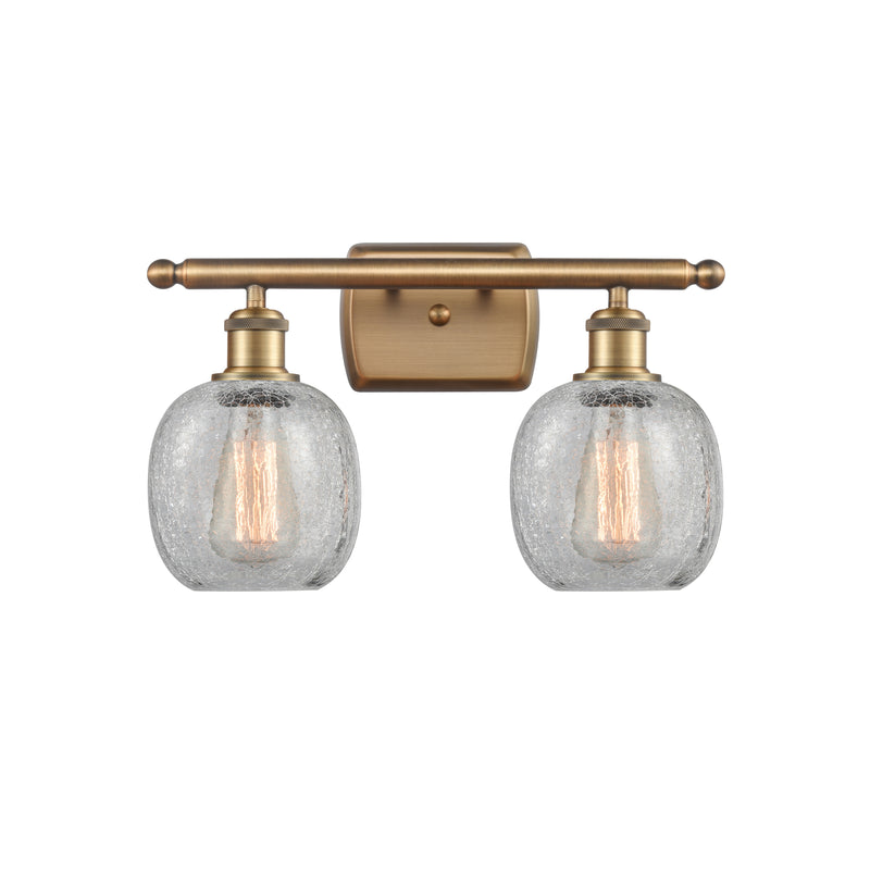 Belfast Bath Vanity Light shown in the Brushed Brass finish with a Clear Crackle shade