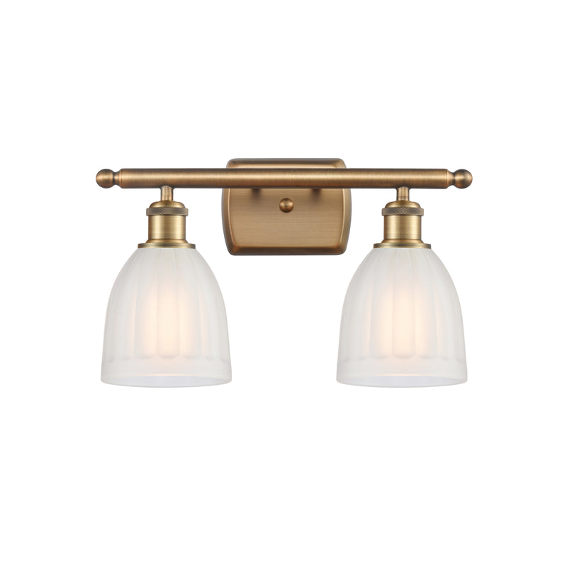 Brookfield Bath Vanity Light shown in the Brushed Brass finish with a White shade