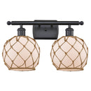 Farmhouse Rope Bath Vanity Light shown in the Matte Black finish with a White Glass with Brown Rope shade