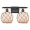 Farmhouse Rope Bath Vanity Light shown in the Matte Black finish with a White Glass with Brown Rope shade