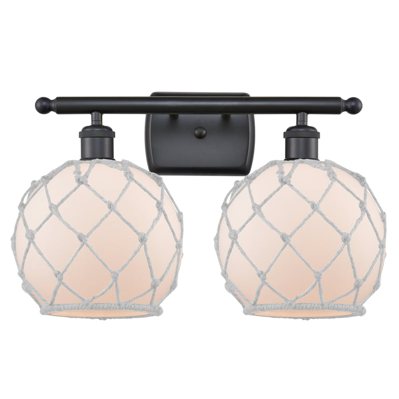 Farmhouse Rope Bath Vanity Light shown in the Matte Black finish with a White Glass with White Rope shade