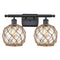 Farmhouse Rope Bath Vanity Light shown in the Matte Black finish with a Clear Glass with Brown Rope shade